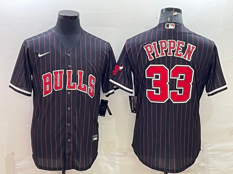 Men Chicago Bulls #33 Pippen Black Stripe Game Nike 2022 NBA Jerseys